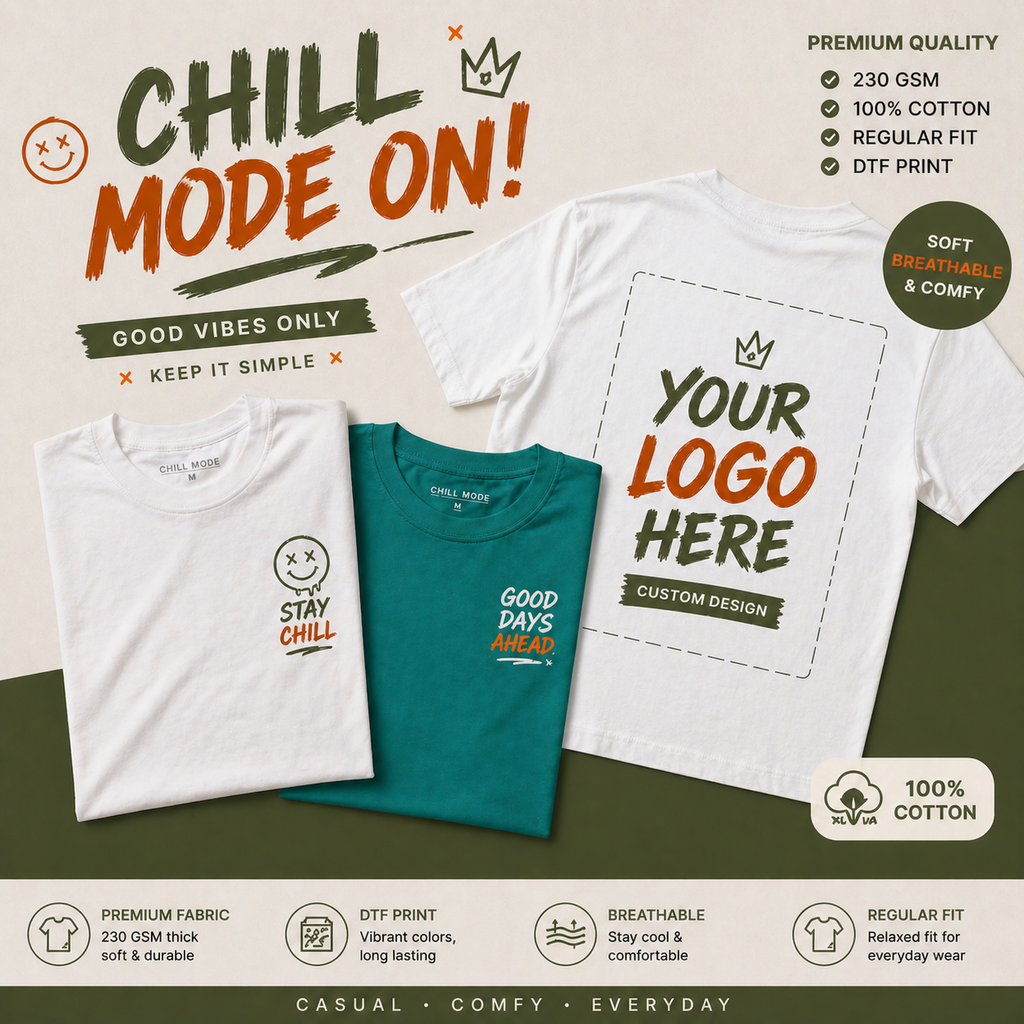 (DTF Print) Custom Logo Print 100% Cotton Regular Fit T-Shirt