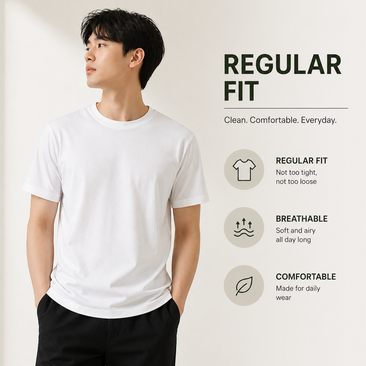 (230gsm) Premium 100% Cotton Plain T-Shirt Regular Fit Basic Tee