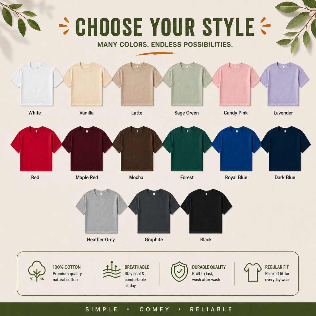 (230gsm) Premium 100% Cotton Plain T-Shirt Regular Fit Basic Tee