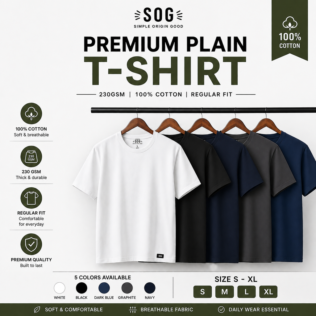 (230gsm) Premium 100% Cotton Plain T-Shirt Regular Fit Basic Tee