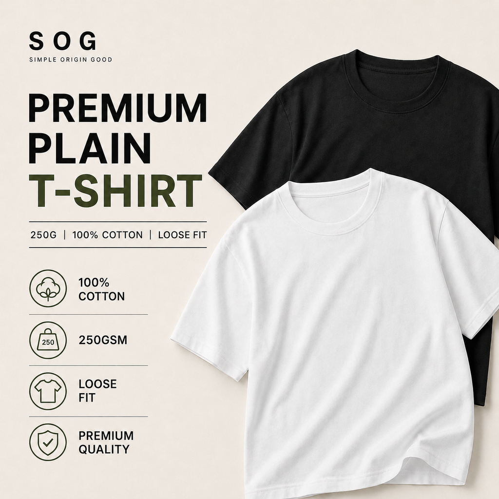 (250gsm) 100% Cotton T-Shirt Round Neck Loose Fit