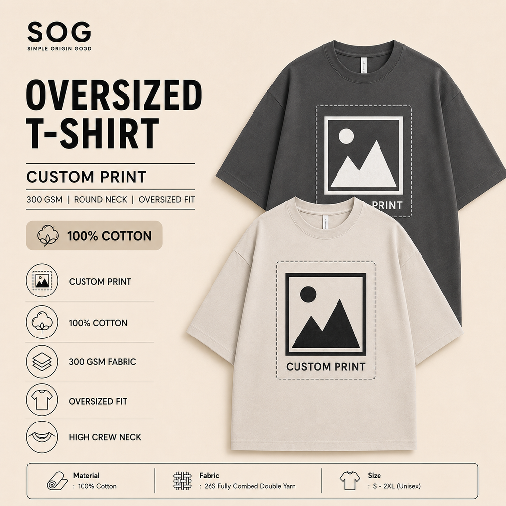 (DTF Print) Custom Logo Print Oversized Fit 100% Cotton T-Shirt Round Neck