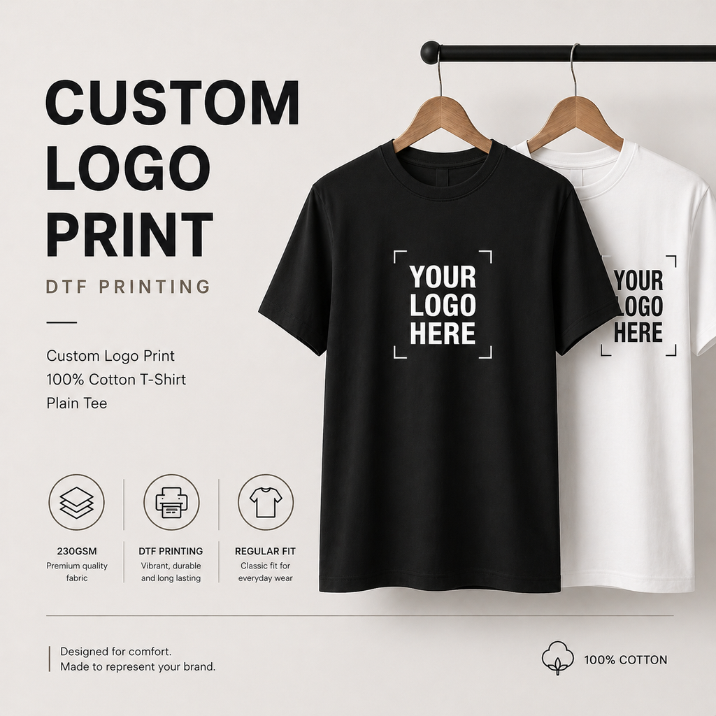 (DTF Print) Custom Logo Print 100% Cotton Regular Fit T-Shirt