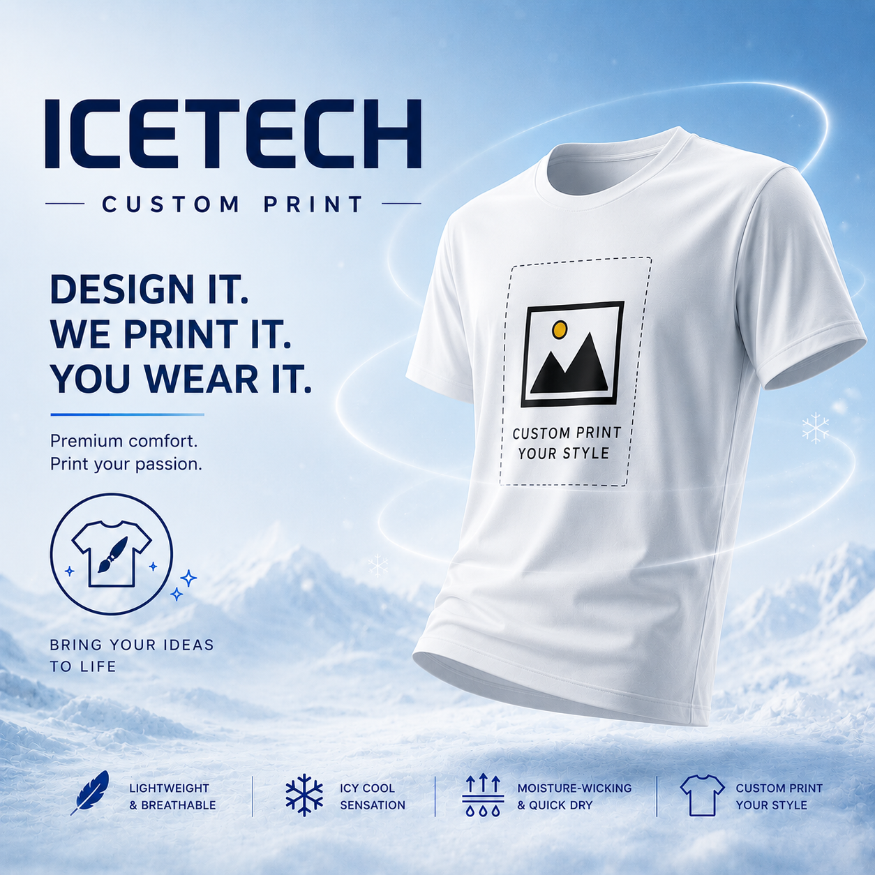 (DTF Print) Custom Logo Print ICETECH Cotton T-Shirt 210gsm Round Neck Regular Fit