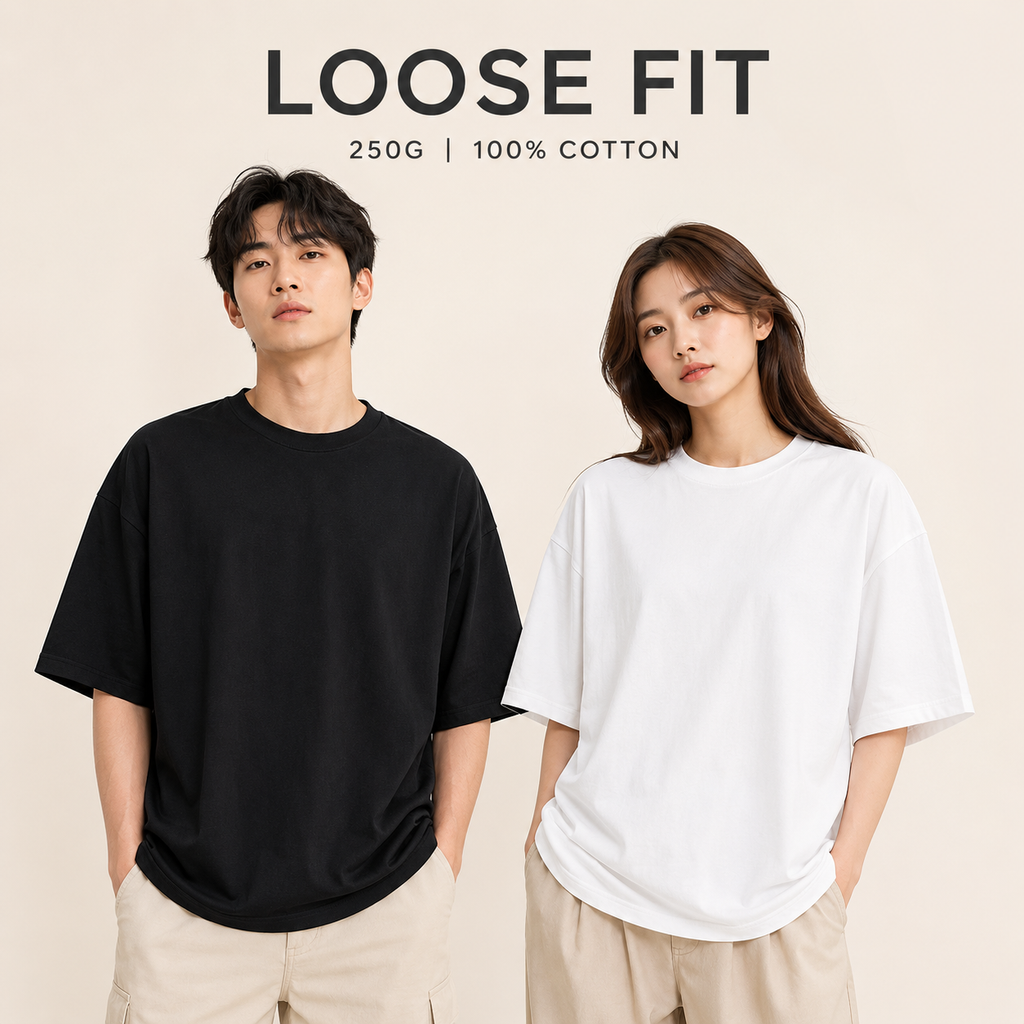 (250gsm) 100% Cotton T-Shirt Round Neck Loose Fit