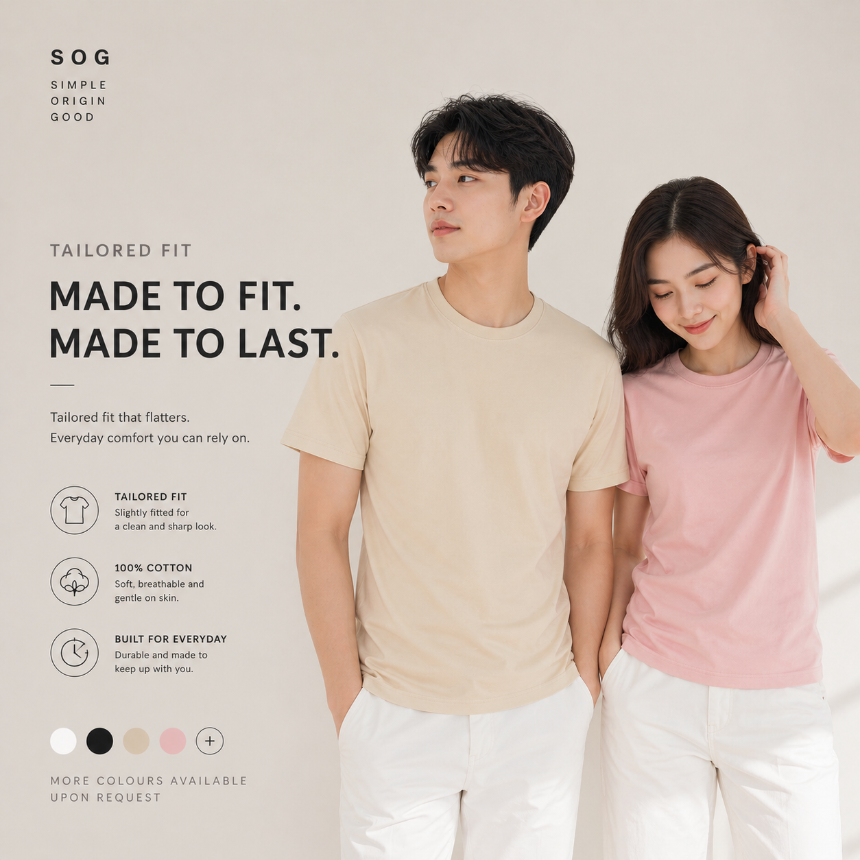 (180gsm) Premium 100% Cotton T-Shirt Plain Tailored Fit Round Neck T-Shirt
