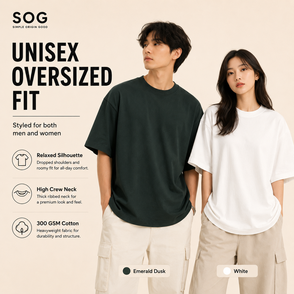 (300gsm) 100% Cotton Oversized T-Shirt Round Neck Short Sleeve