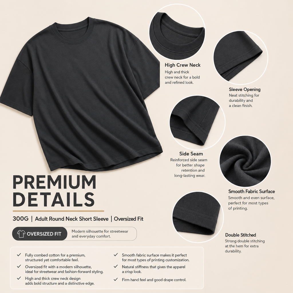 (DTF Print) Custom Logo Print Oversized Fit 100% Cotton T-Shirt Round Neck