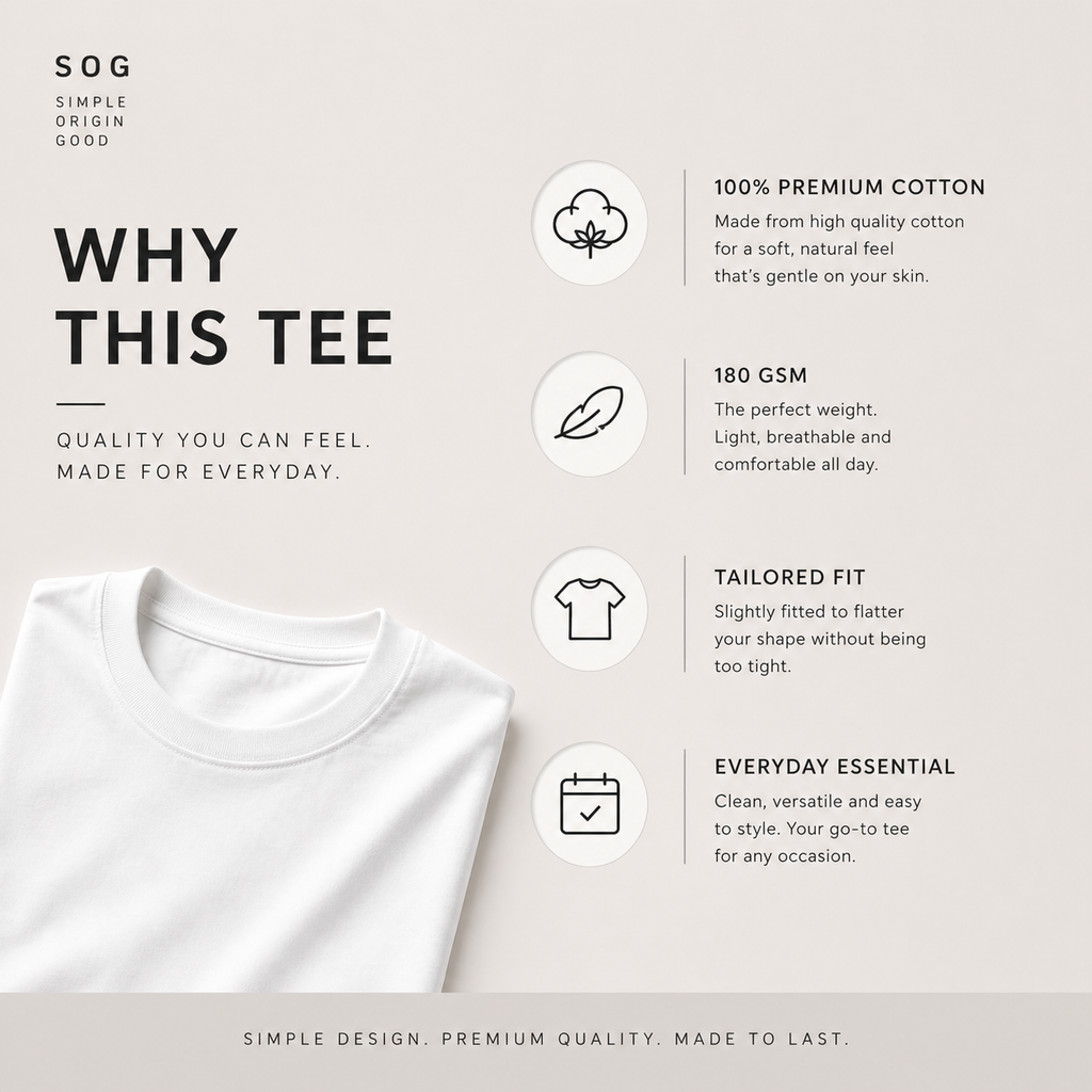 (180gsm) Premium 100% Cotton T-Shirt Plain Tailored Fit Round Neck T-Shirt