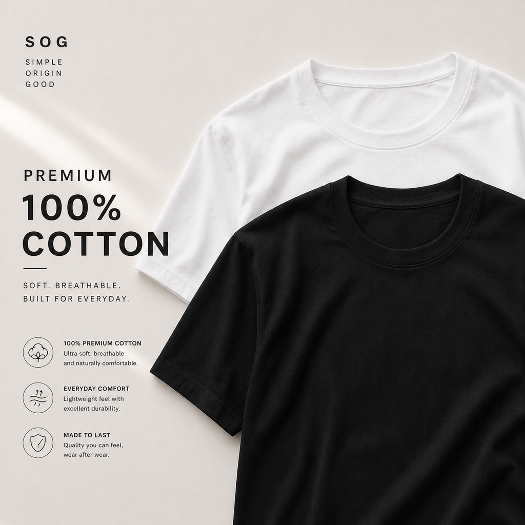 (180gsm) Premium 100% Cotton T-Shirt Plain Tailored Fit Round Neck T-Shirt
