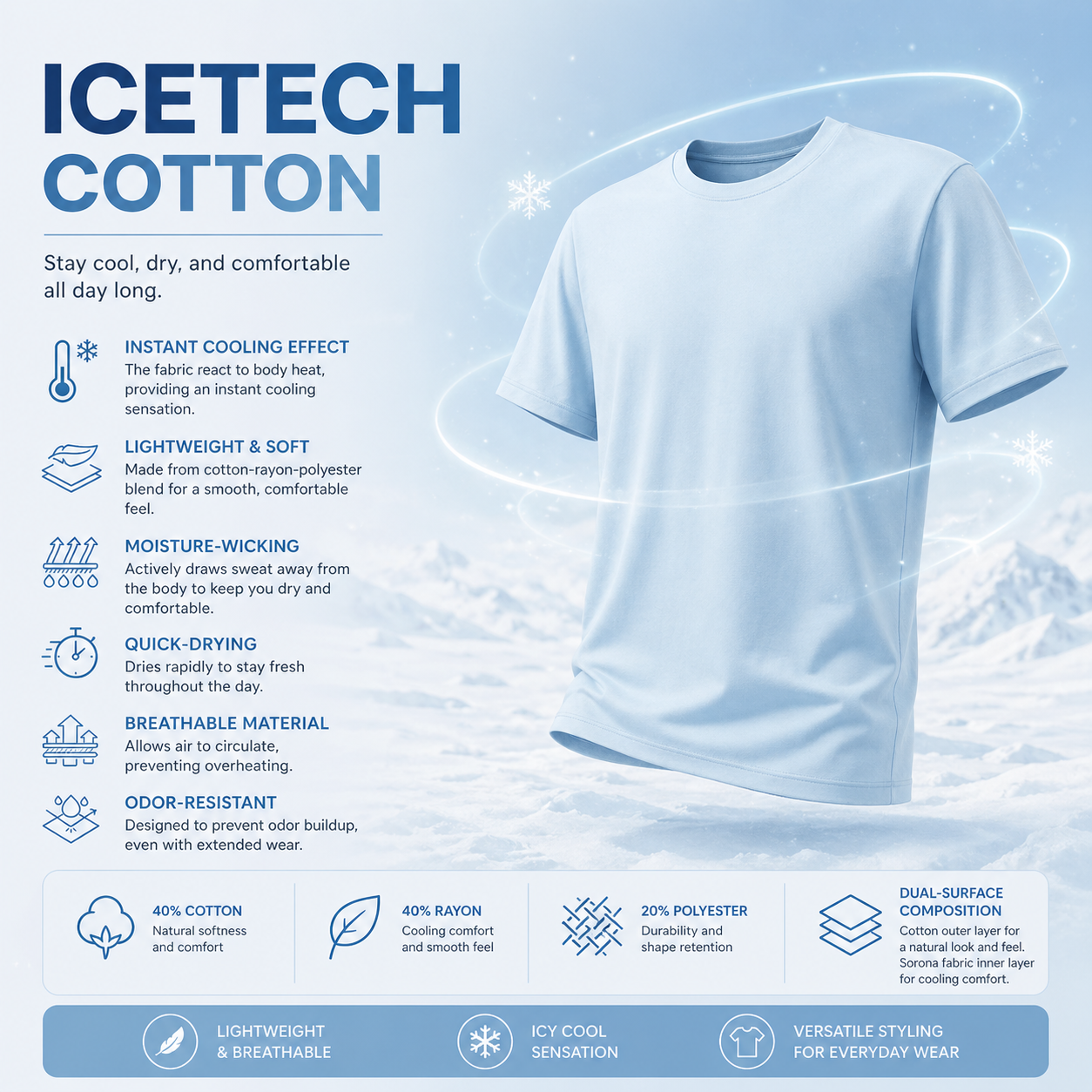 (210gsm) Icetech Cotton Cooling T-Shirt Regular Fit